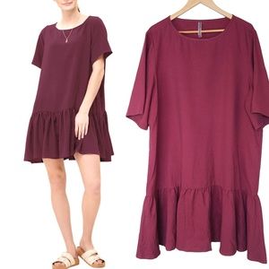 Emma Knudsen Lauren Linen-Like Dress Maroon Burgundy Ruffle Hem 2X